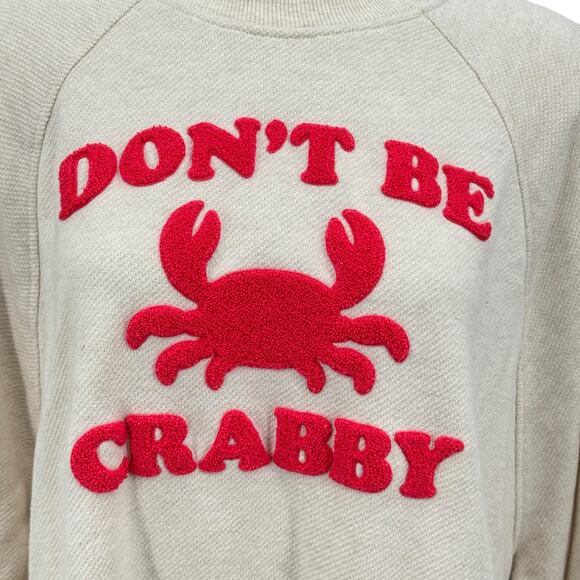Aerie Oversized Don’t Be Crabby Sweatshirt Women SZ L White Red Casual Comfort - Picture 2 of 9